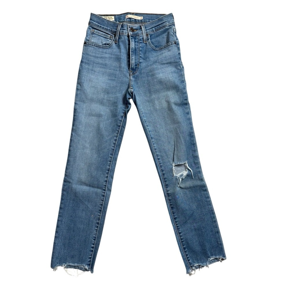 LEVI'S 724 High Rise Straight Crop Women's Distressed Raw Hem Jeans Size 24